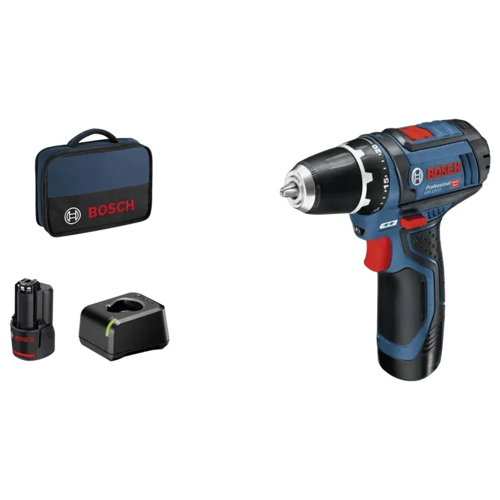 Bosch Professional GSR 12V-15 Akku-Bohrschrauber Li-Ion mit 2 Akkus