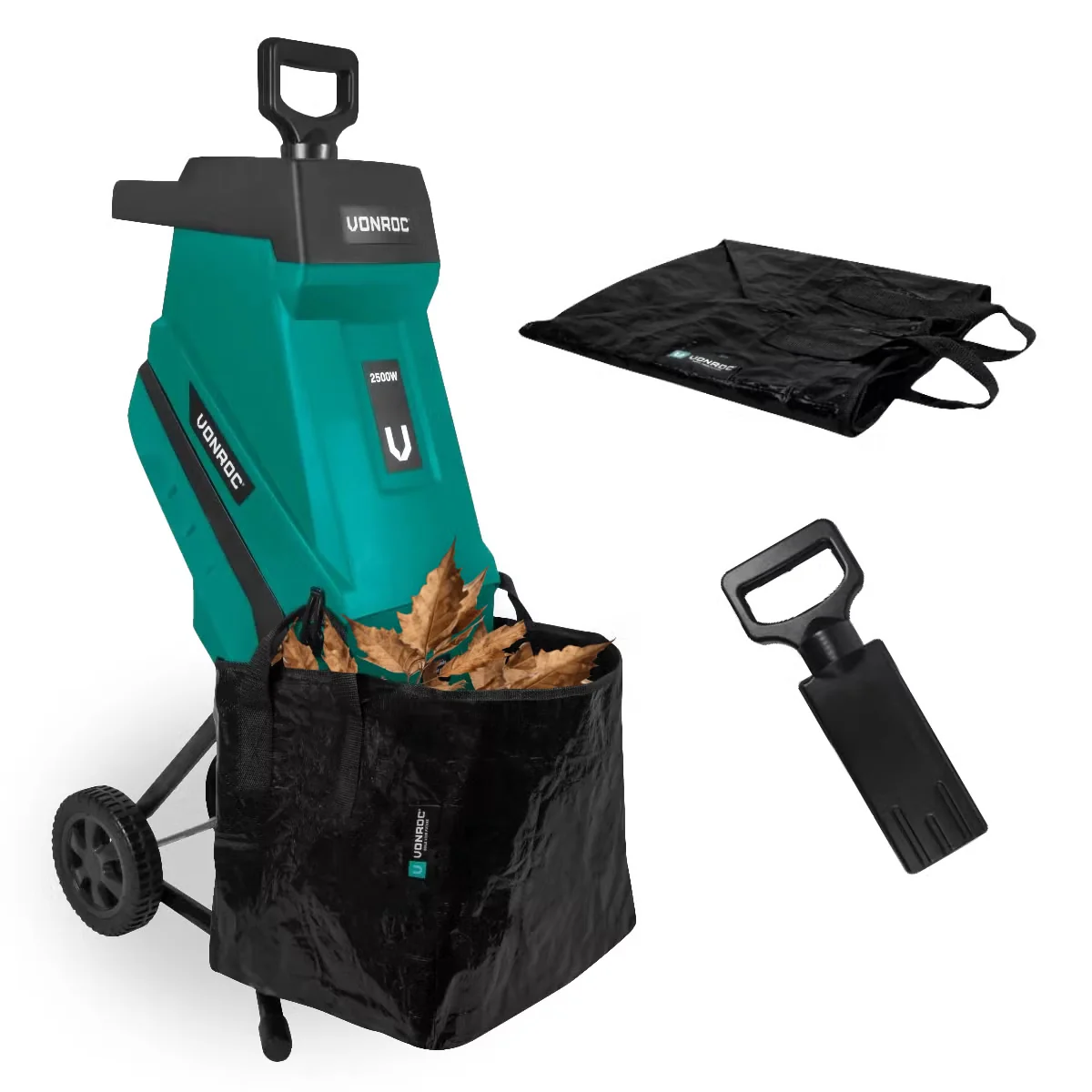 VONROC Gartenhäcksler 2500 W Messerhäcksler 45 mm 45 L Auffangbeutel